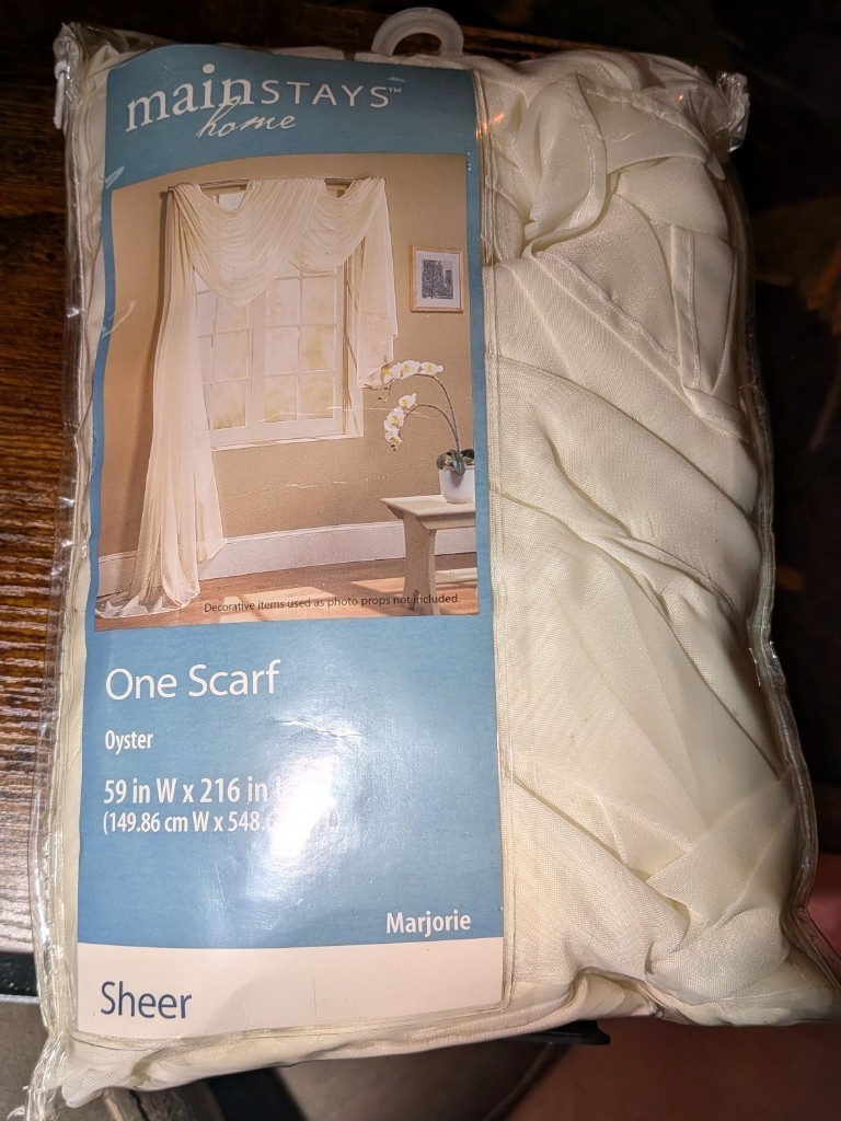 Marjorie in Oyster — Elegant Sheer Window Scarf – 216″ (L) x 59″ (W)