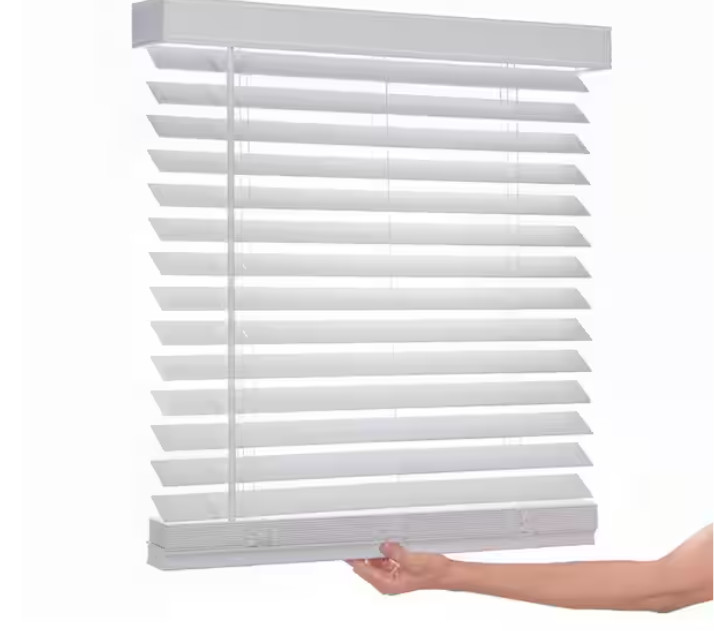 White Cordless Faux Wood Blind 2 in Slats 34.5W x 72L (Actual 34W x 72L)
