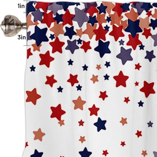 54x18Inch Star Print Topper Curtains Red Blue White Independence Day 4th of