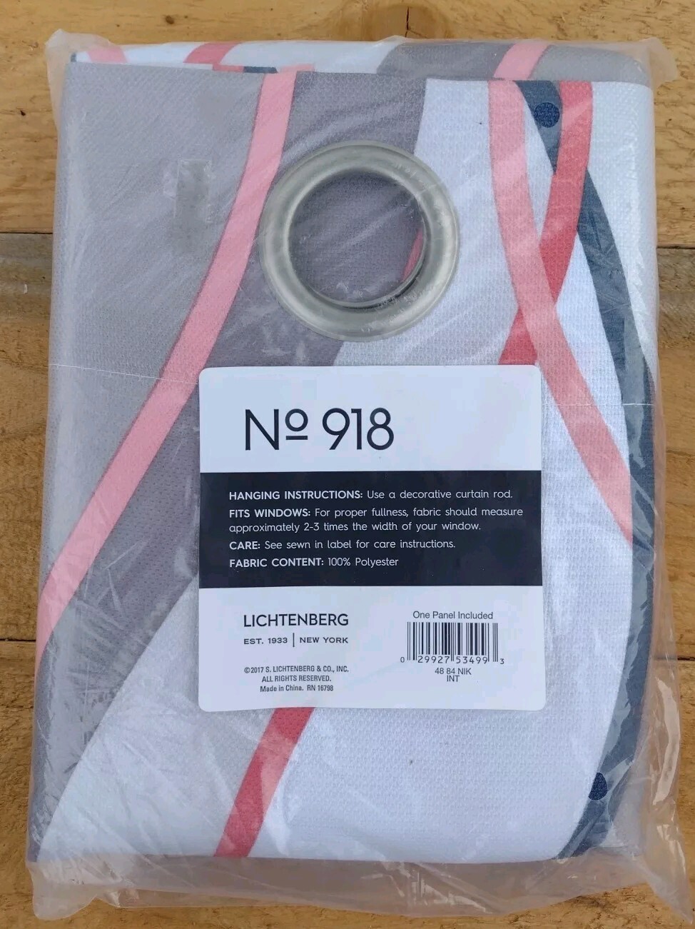 Lichtenberg Single Curtain Panel 48″ x 84″ White With Orange Blue No 918 (New)