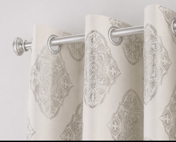 Exclusive Home Augustus Silver Metallic Grommet Off White Curtains 54″x96″ NEW