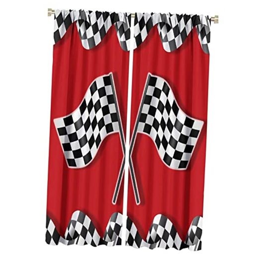 Rod Pocket Blackout Curtains for Living 42″W x 63″L (Pack of 1) Race Car