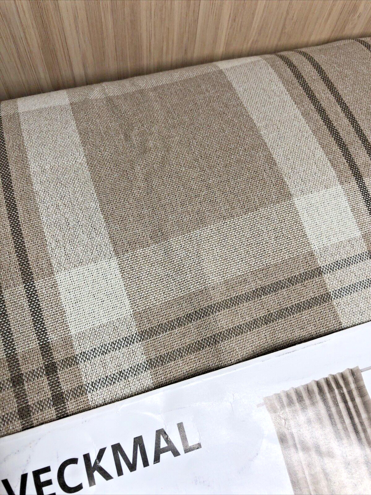 Ikea HAGGVECKMAL 57″x 98″ Neutral Brown Plaid Curtain Panel Set NEW 005.690.30