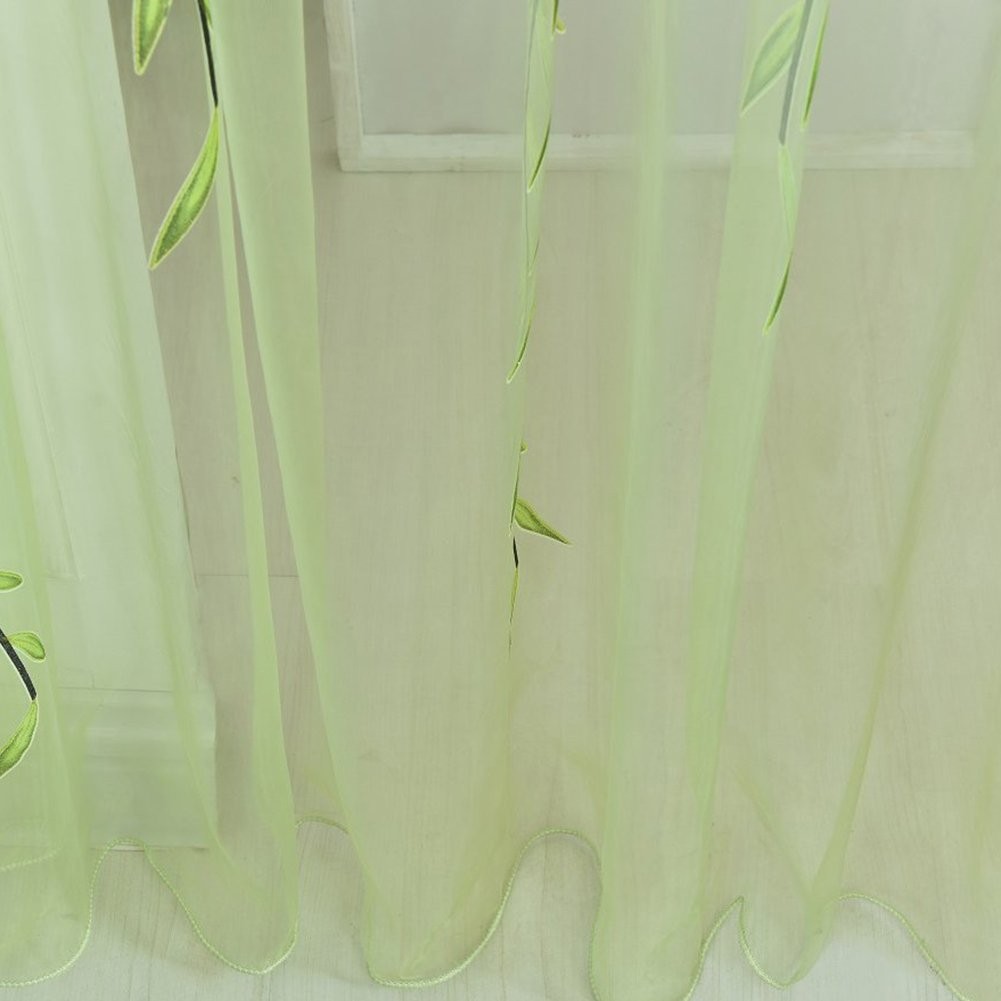 2 Pieces Willow Window Curtain Voile Tulle Room Salix Leaf Sheer Gauze Panel …