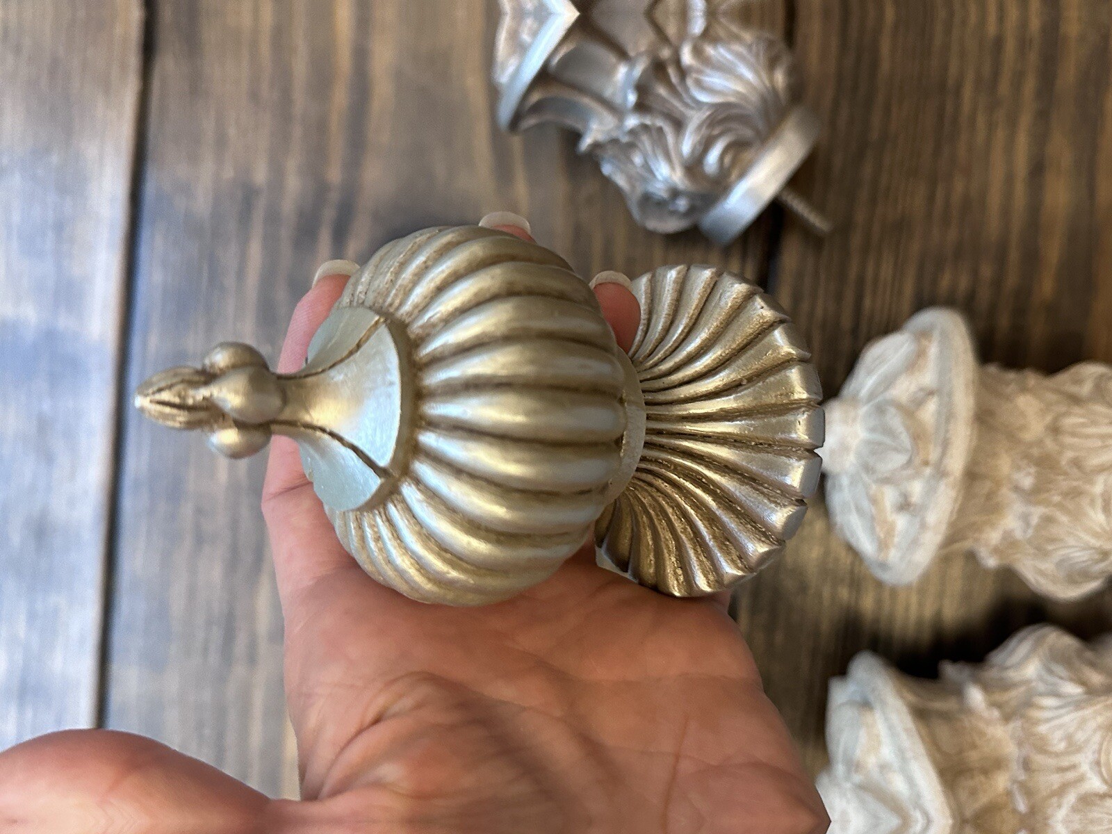 Kirsch Levolor 1 3/8” Pole Finial Pewter Off White Ornate French Regency Lot New