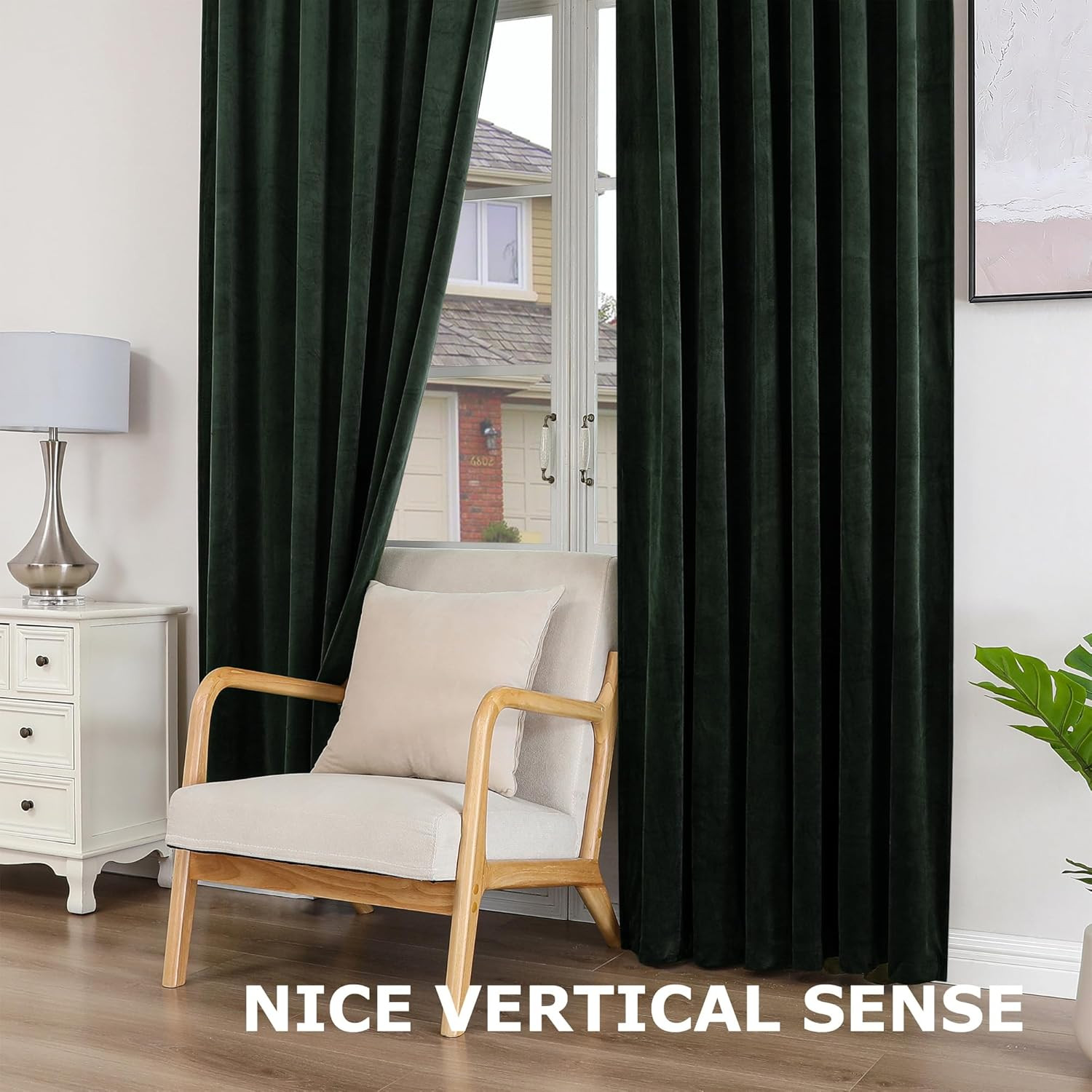 Luxurious Dark Green Velvet Curtains, Room Darkening, 2 Panels 52×90 Inches