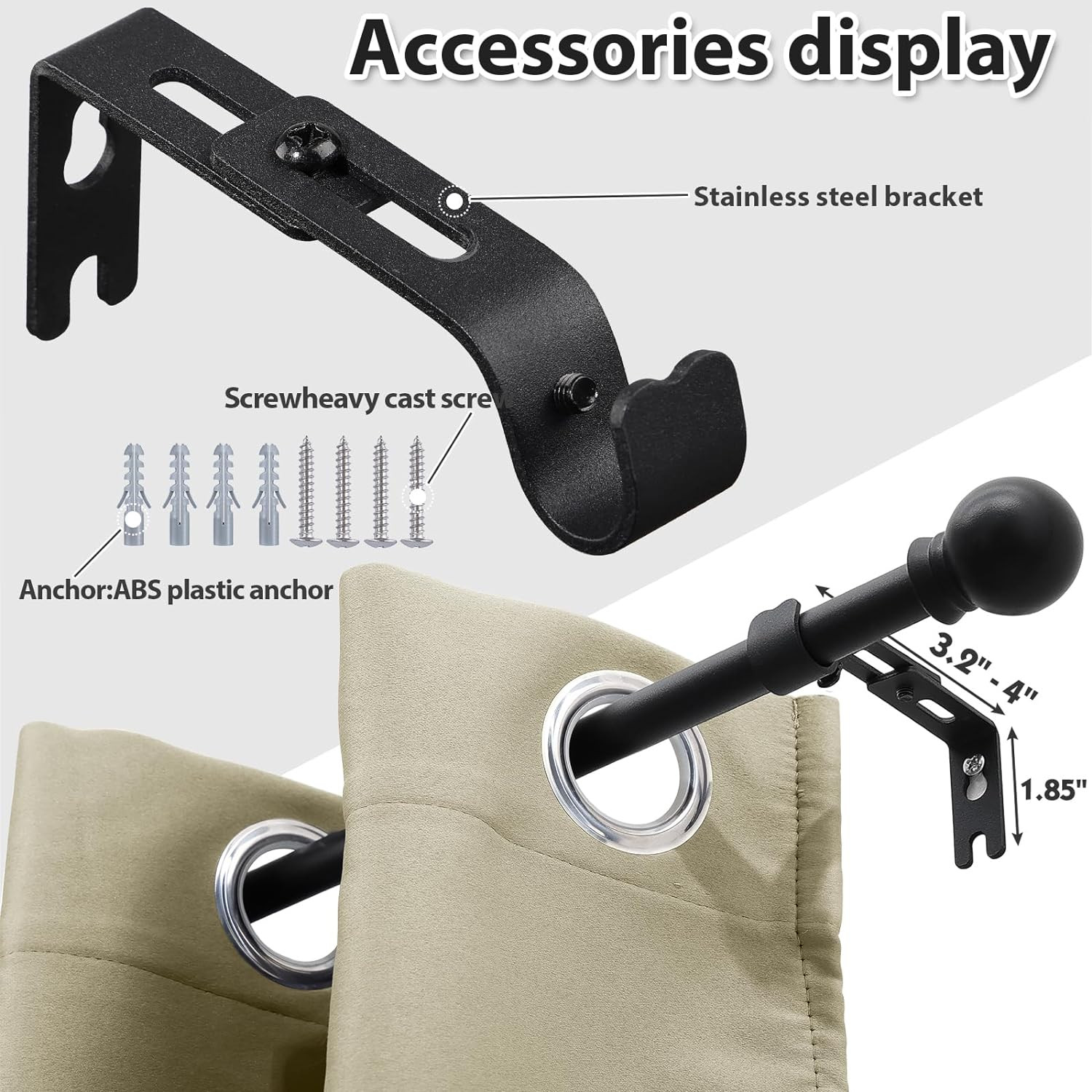 For Window size 36″-62″ in long Matte Black metal Window Curtain Rod post holder