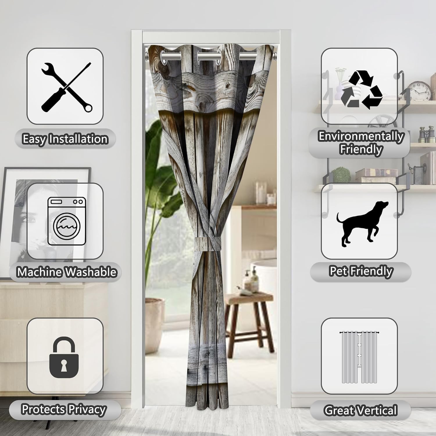 Barn Door Curtains for Doorways, Rustic Farmhouse Blackout Privacy Door Curta…