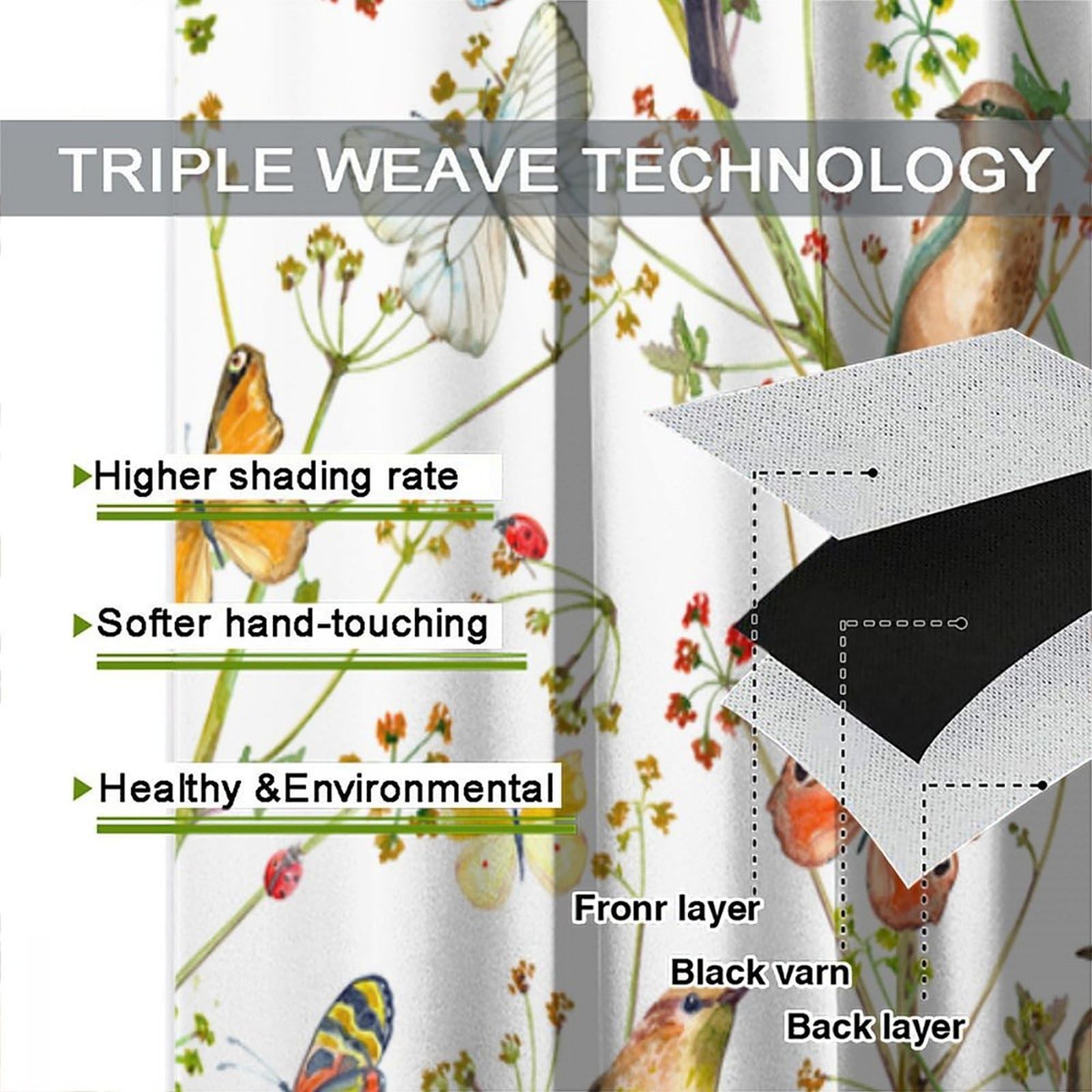 Spring Flowers Birds Curtains Patterns Colorful Butterfly Nature Landscape Wi…