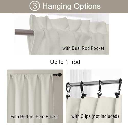 Short Curtains 30 Inch Length, Light Filtering 30″W x 30″L (Pack of 2) Natural