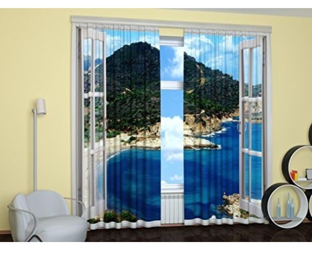 Landscape Curtains Window with The sea View. Window Curtain Set of 2 Panels Free