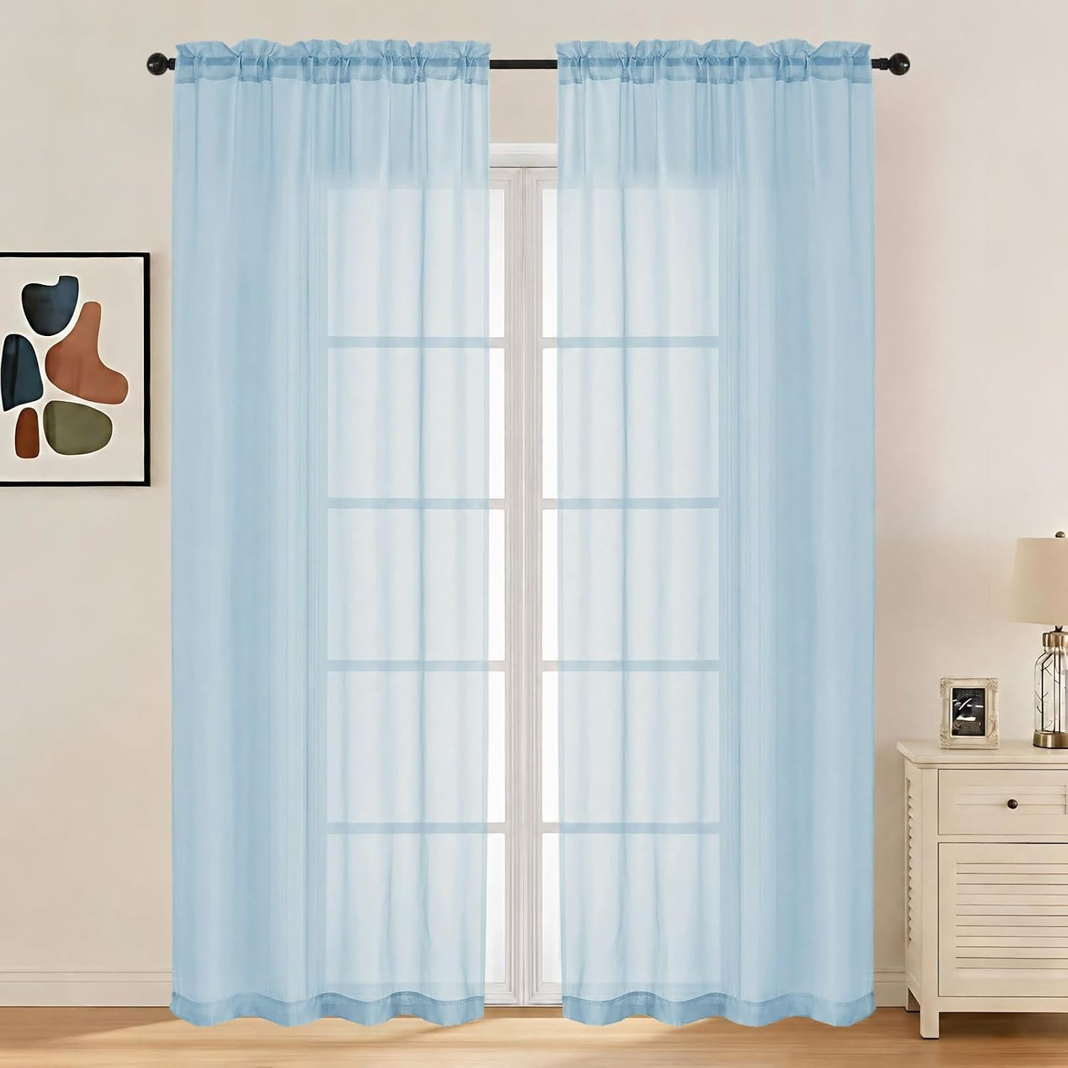 Sky Blue Sheer Curtains 84 Inches Long 2 Panels – Light Filtering Breathable Voi