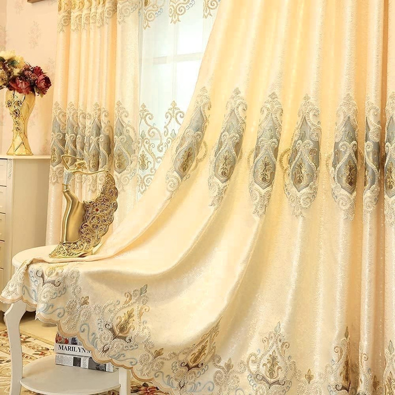 Myru 1 Pair European Style Living Room Curtains Room Darkening Gold Luxury