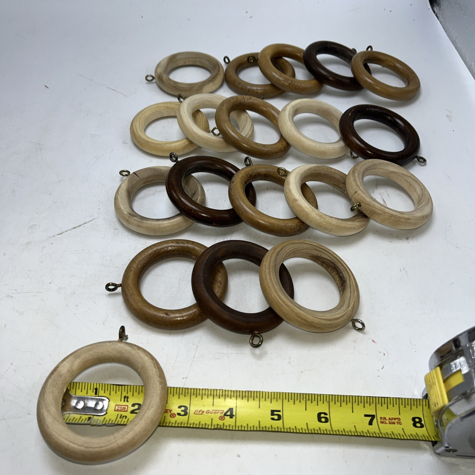 Vtg Brown Wooden Drapery Curtain Rings With Eyes Lot of 19 Assorted- 2 1/2”