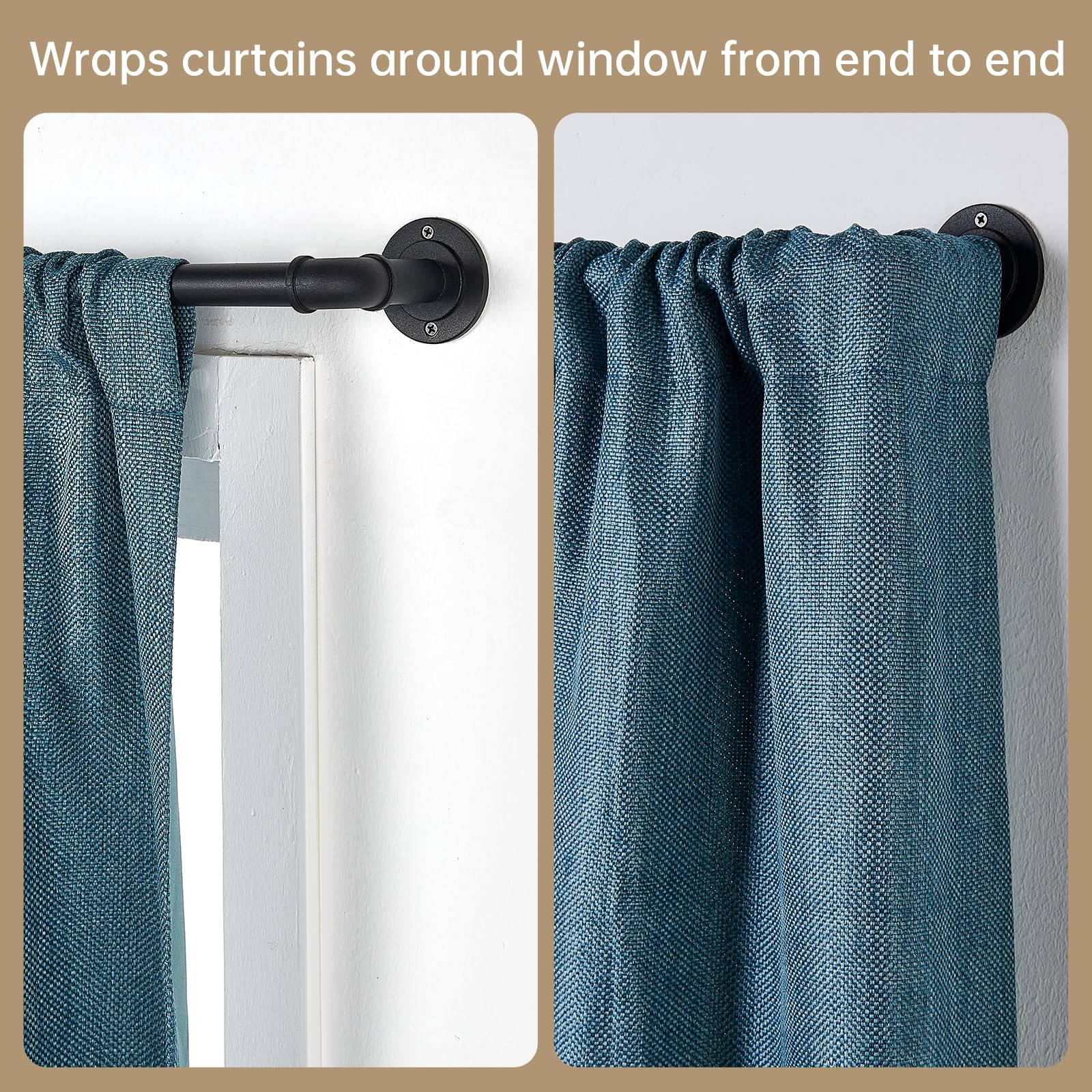 Industrial Curtain Rods for Windows 48 to 84 Inches, Blackout Wrap Around Cur…