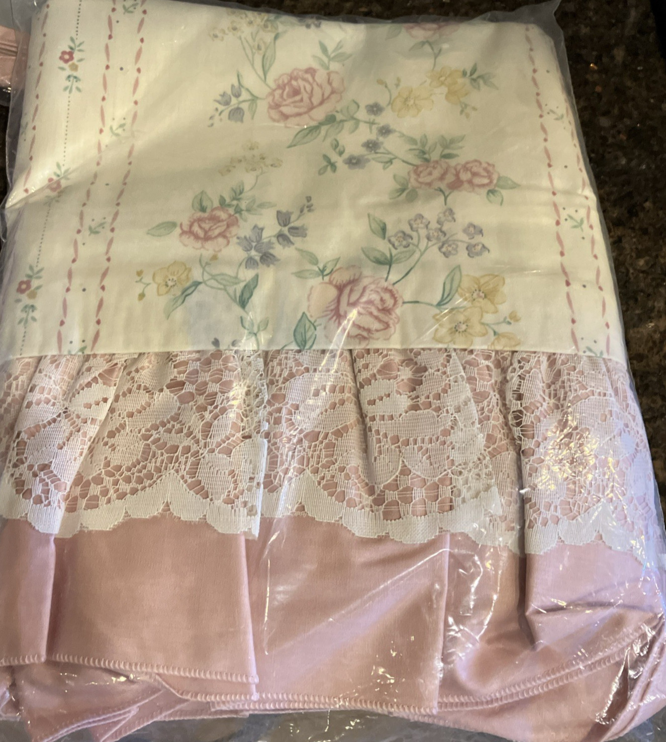 Vtg 80s JCPenney Melrose Pouff Valance Curtain lace/ruffle Floral/stripe NOS