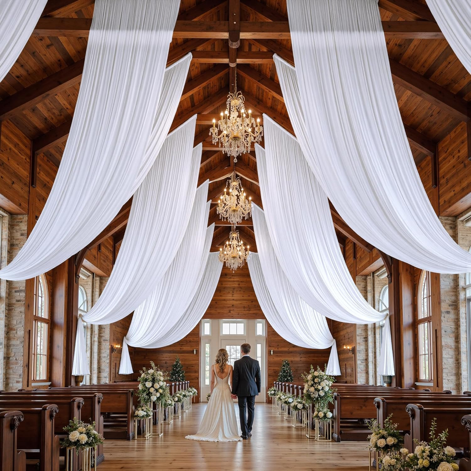 20x20FT Ceiling Curtain Panels – 4 Panels of 60W x 240L (Pack of 4) White