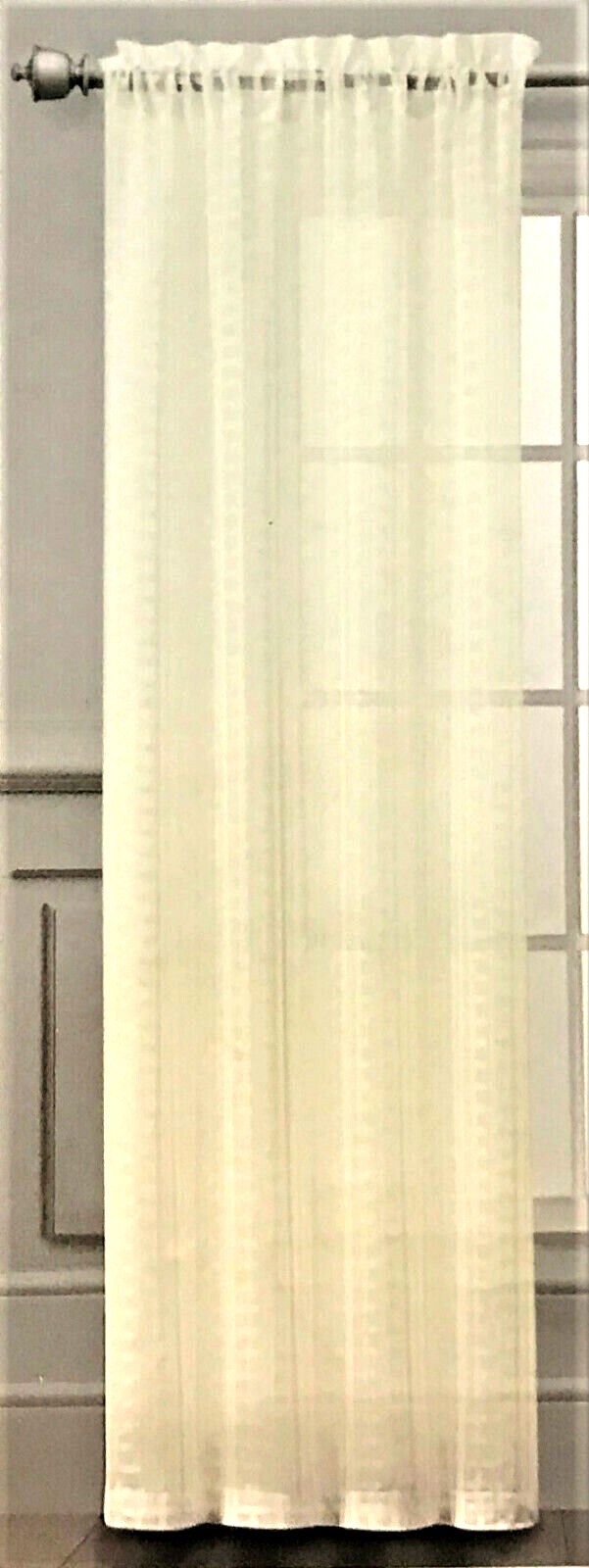 White Windowpane Plaid 84″ Curtain Panel Semi-sheer Polyester Rod Pocket NEW
