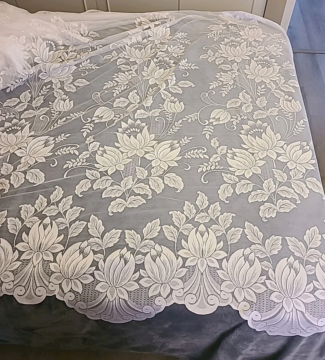 New FABRIC White Mesh Embroidery Lace Flower Curtains. 6yards× 105″.