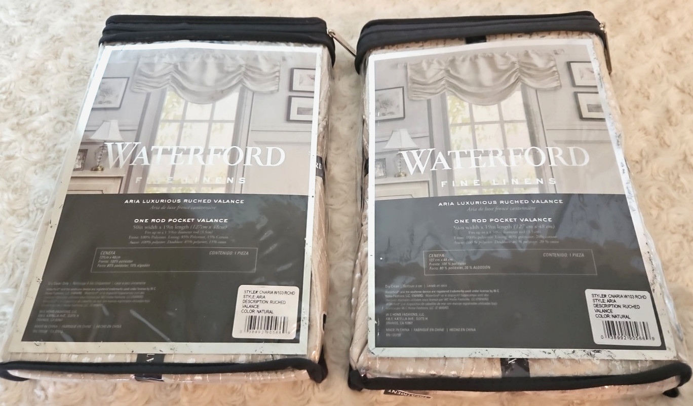 Waterford Fine Linens Aria 50″x 19″ Champagne Beige Valance Ruch Rod Pocket (2)
