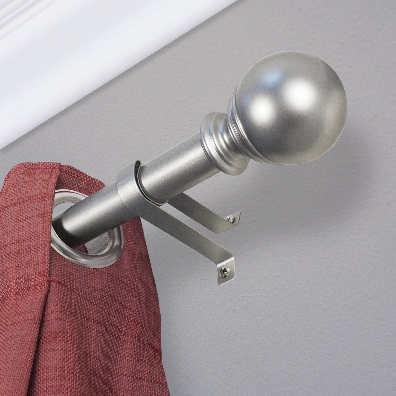 Silver Adjustable Ball Curtain Rod 1 Inch 18 to 36 Inches Length Drapes Windows