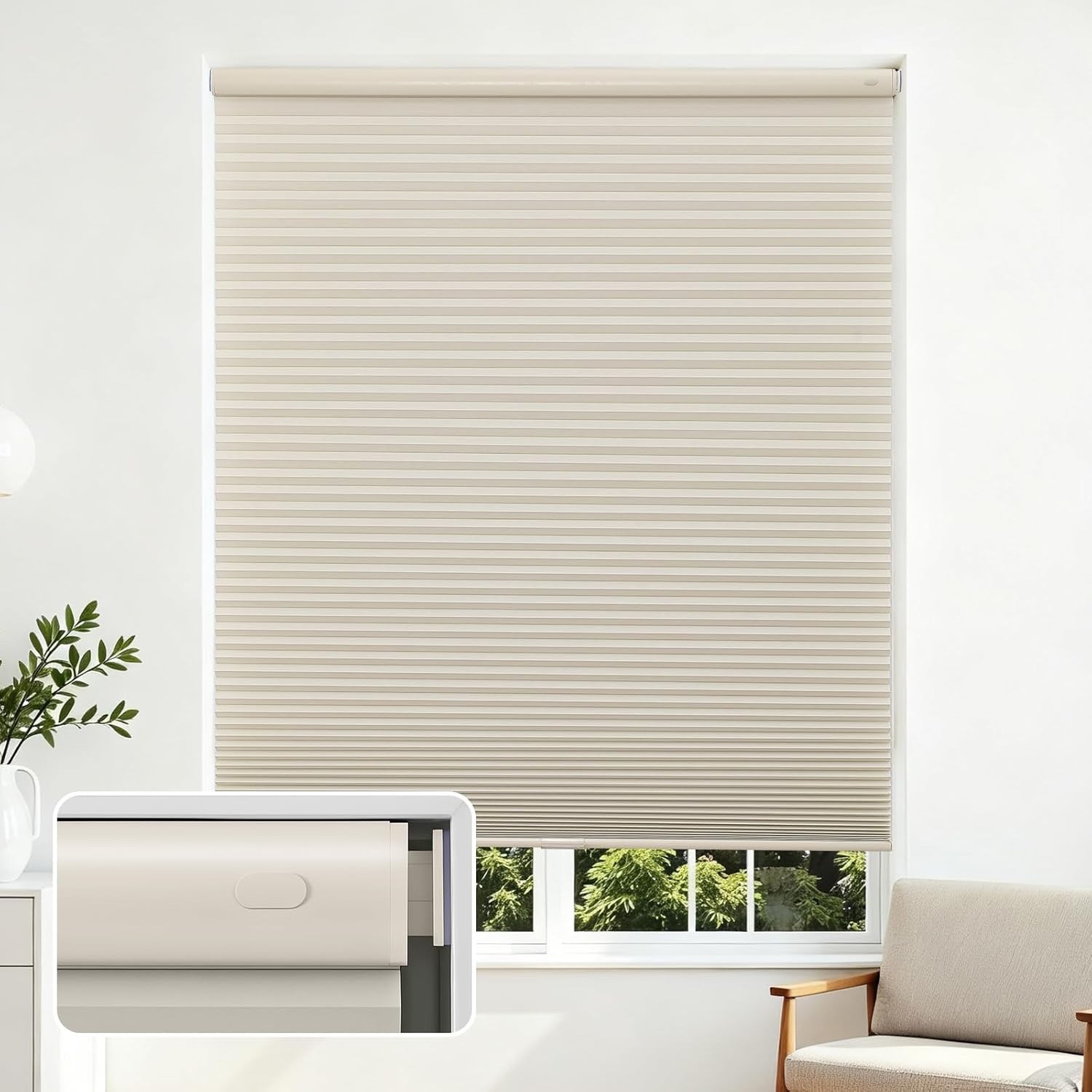 Joydeco No Tools No Drill Window Blinds Indoor, Cellular Shades 32”x64″