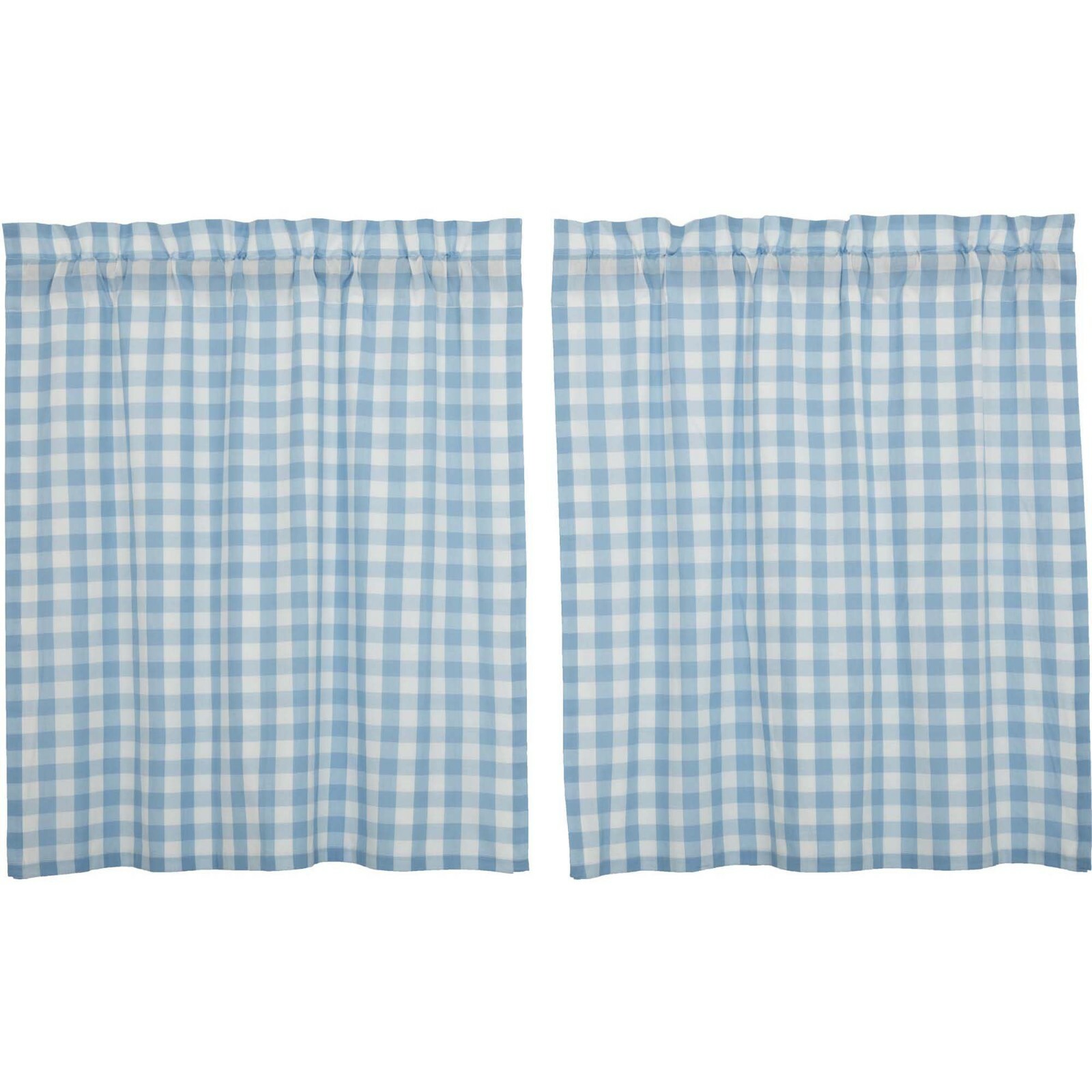 New French Country Cottage WHITE BLUE CHECK CAFE TIERS Curtains 36″