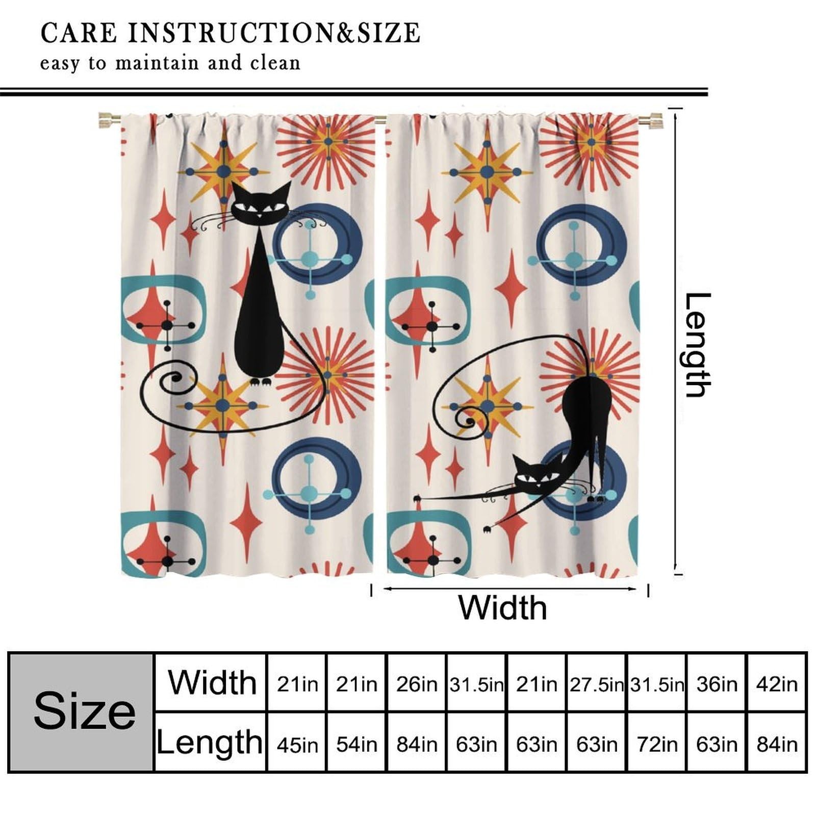 Mid-Century Atomic Star Curtains, Modern Geometric Abstract Art Explosion Vin…
