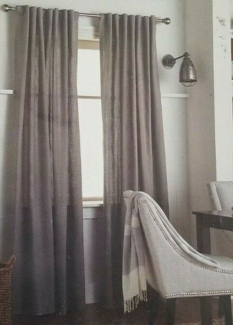 2 Threshold Gray Cotton Solid Window Panels (1 pair) 108″ x 84″ NIP