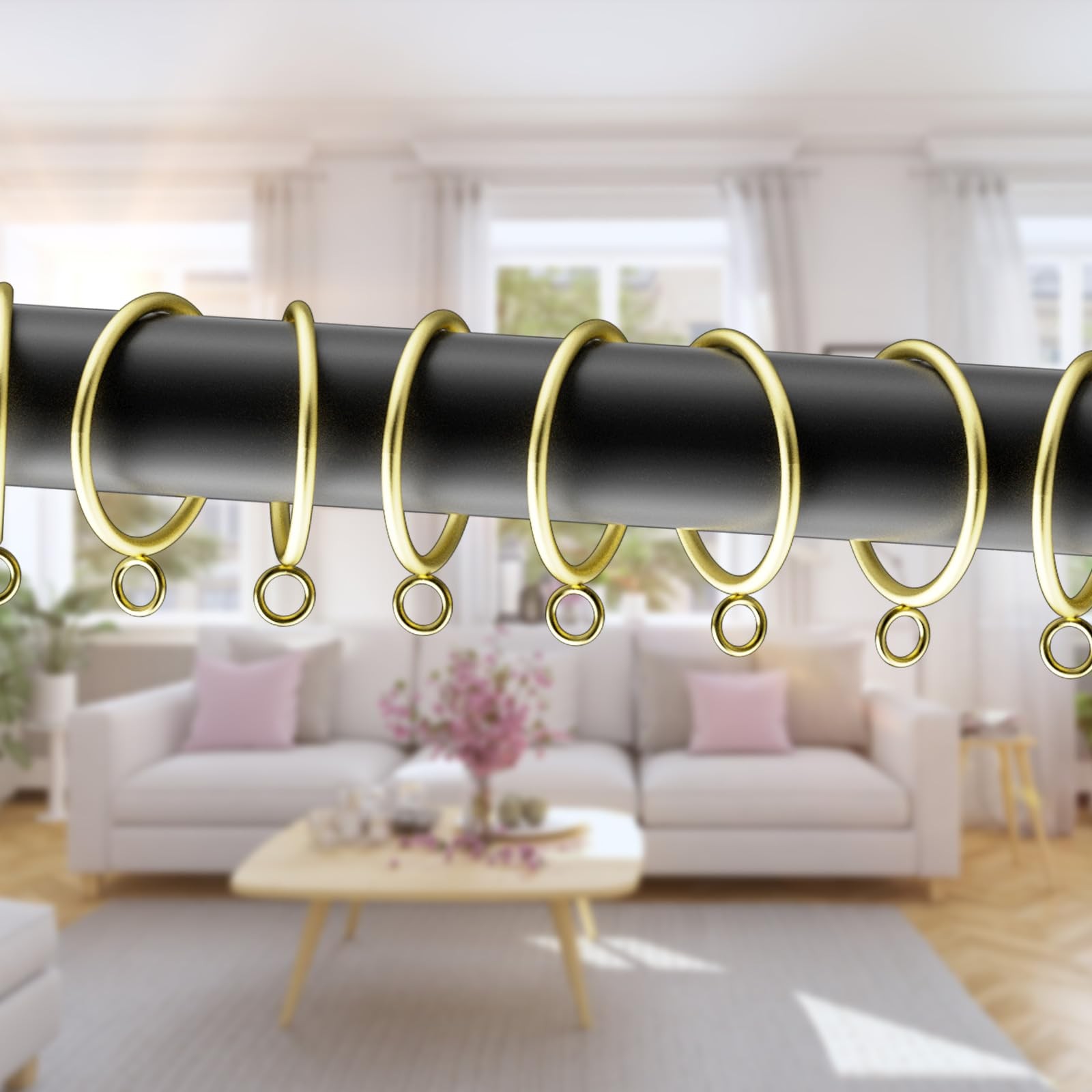 1.5 inch Inner Diameter, 14 Pack Curtain Rings Gold,1.5 Inch Diameter