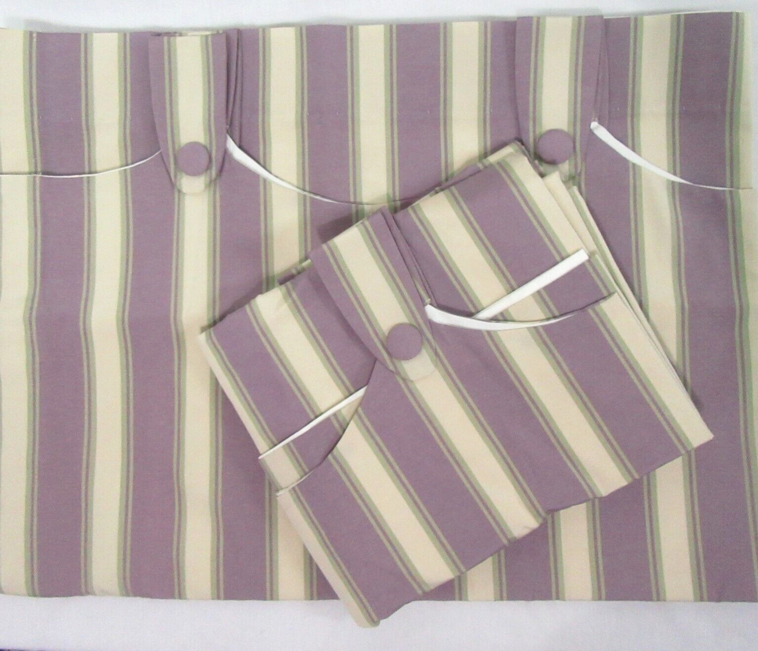 Custom Stripe Lavender 2pc 100 x 73 Button Tab-Top Drapery Panel Set