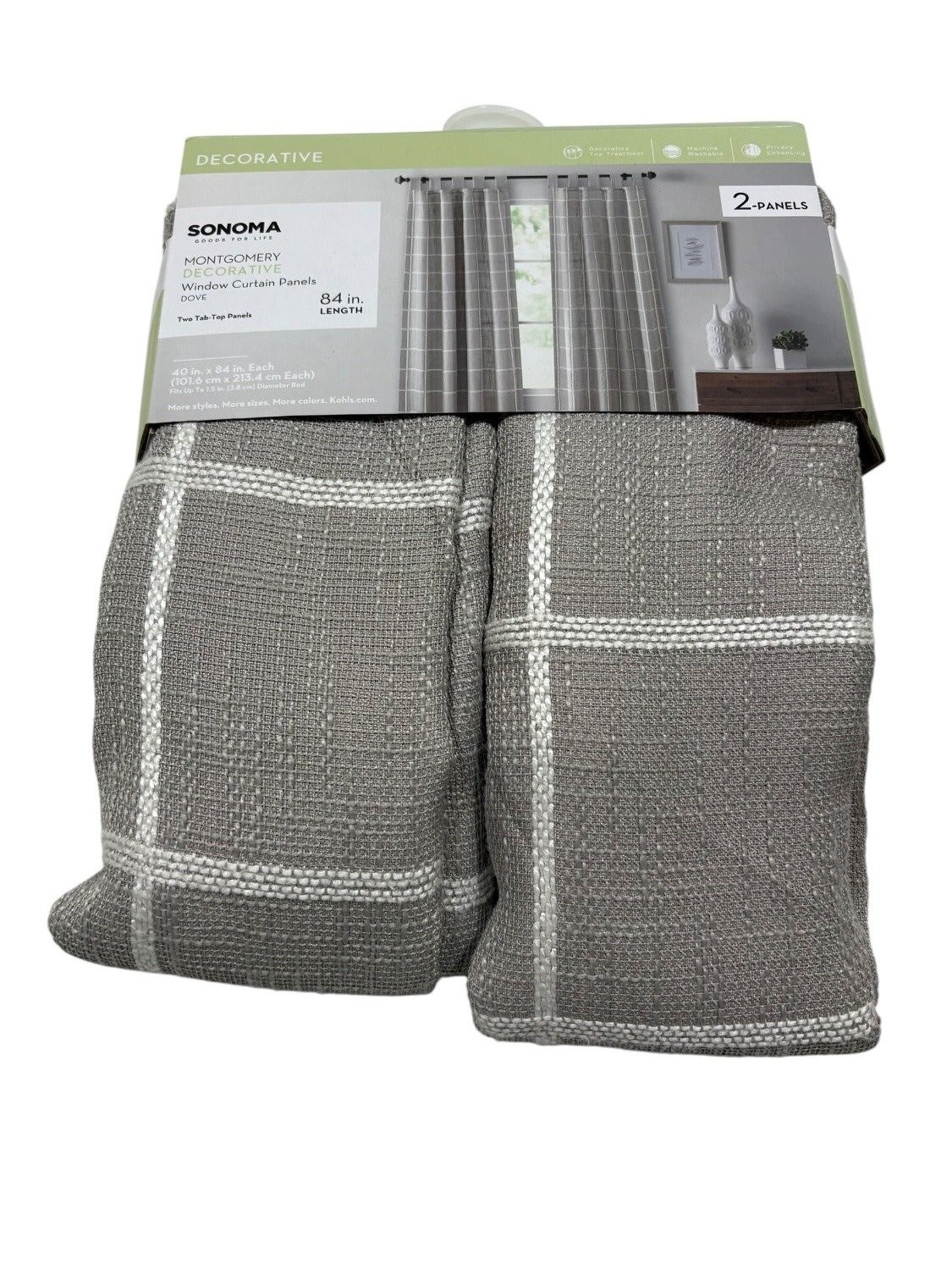 Sonoma Goods For Life Montgomery Curtain Panels 40 in X 84 Gray NWT