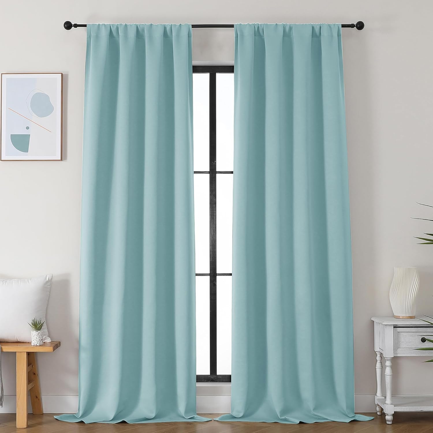 Ava Aqua Blackout Curtains for Bedroom 96 Inches Long 2 Panels, Solid Thermal In