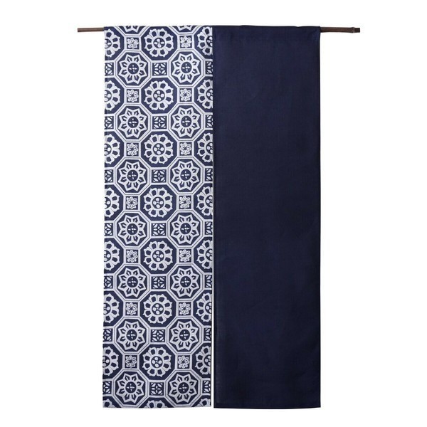 Japanese Traditional Handmade Linen Noren Curtain – Ancient Pattern, Indigo Blue