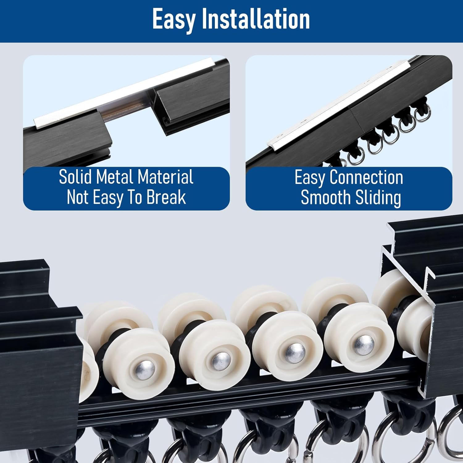 Ceiling Mounted Curtain Track Room Divider – 12FT Black Rail with Hooks