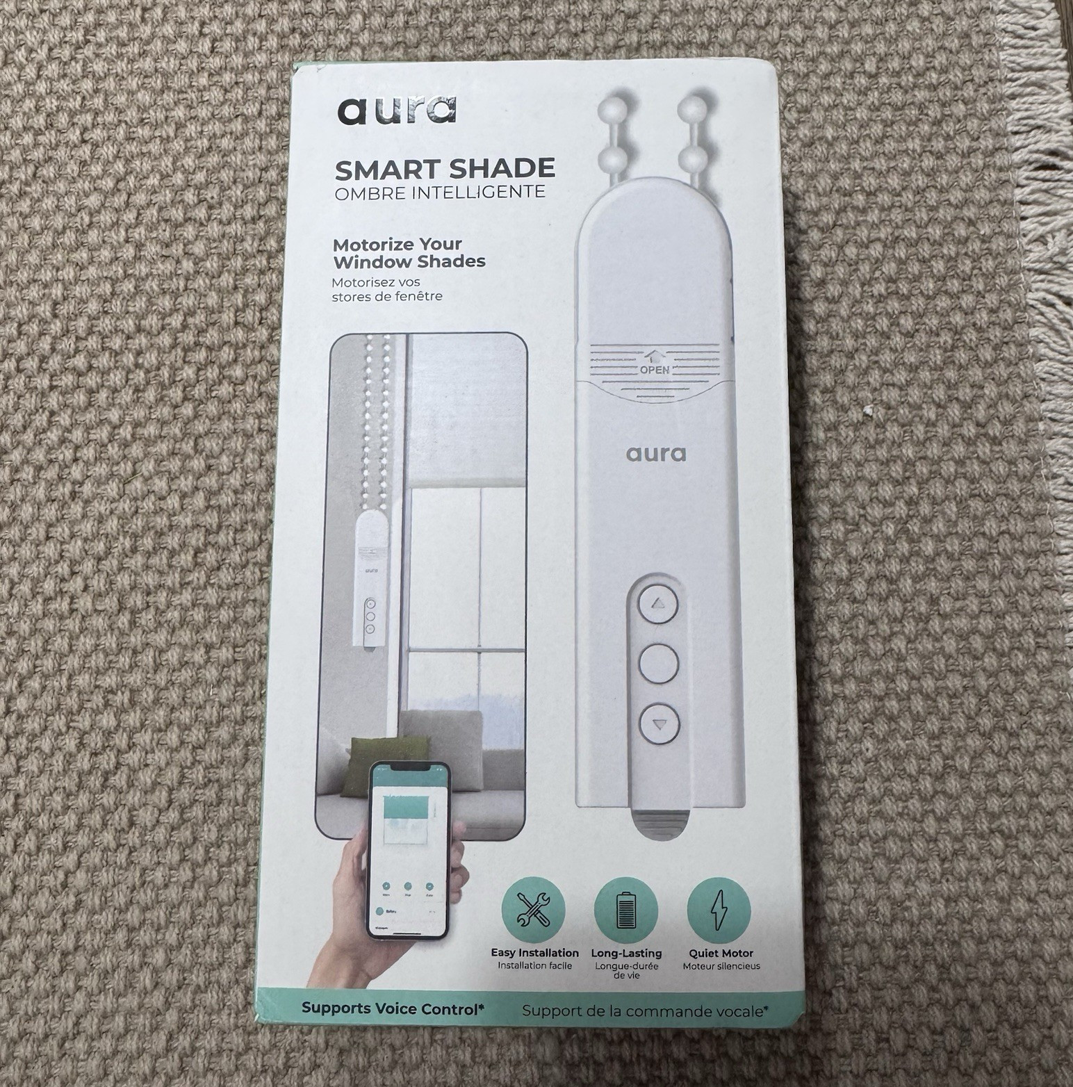 Aura Wi-Fi Smart Shade Motor Rechargeable Beaded Chain LY-1690 White