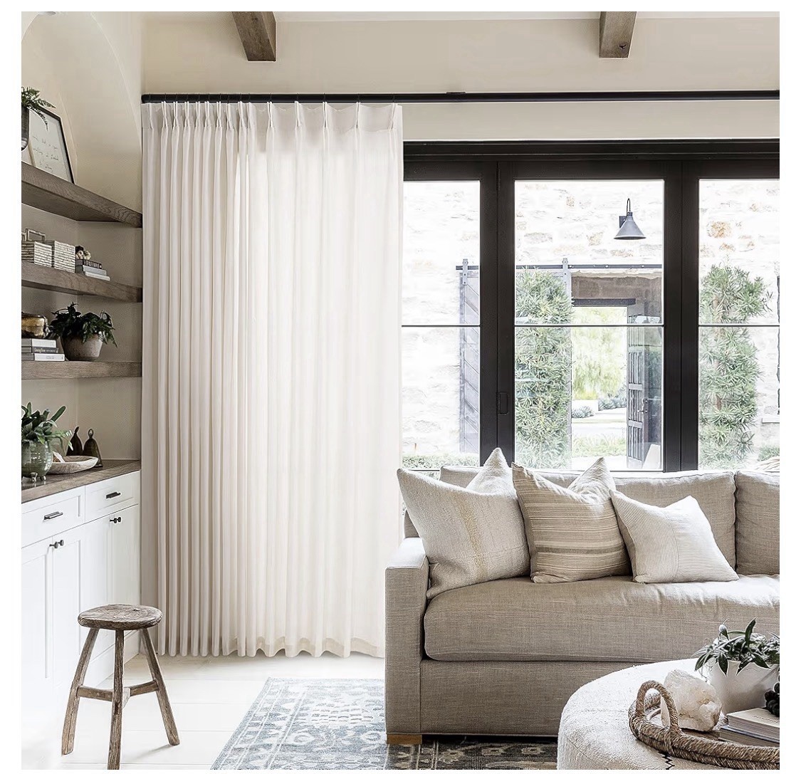 Pleated Linen Curtain 96”L 100”W For Patio Sliding Door 1 Panel Light Filtering