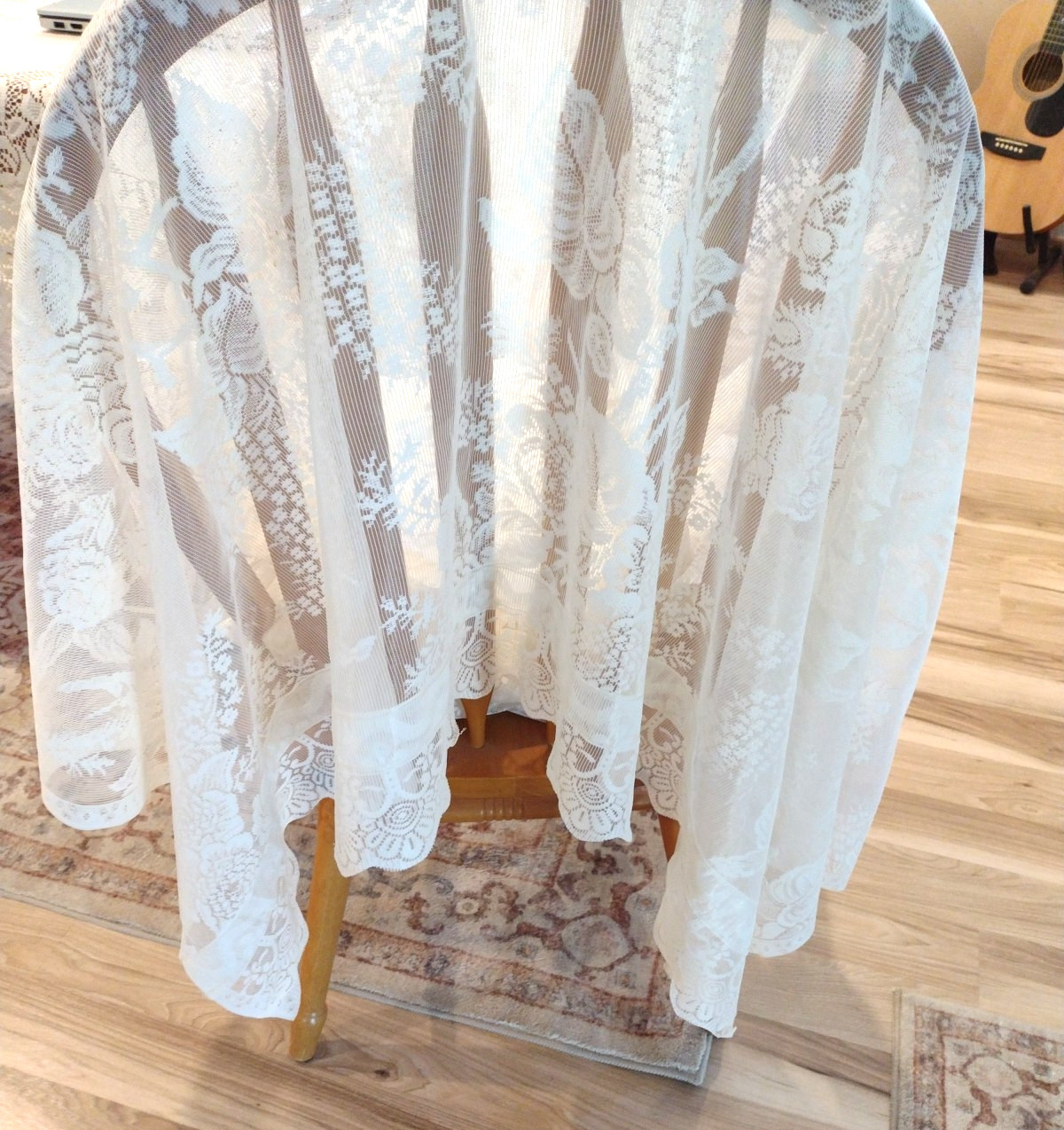 Set of 2 Vintage Sheer Cream Floral Lace Curtain Panels 54″ x 84″ each
