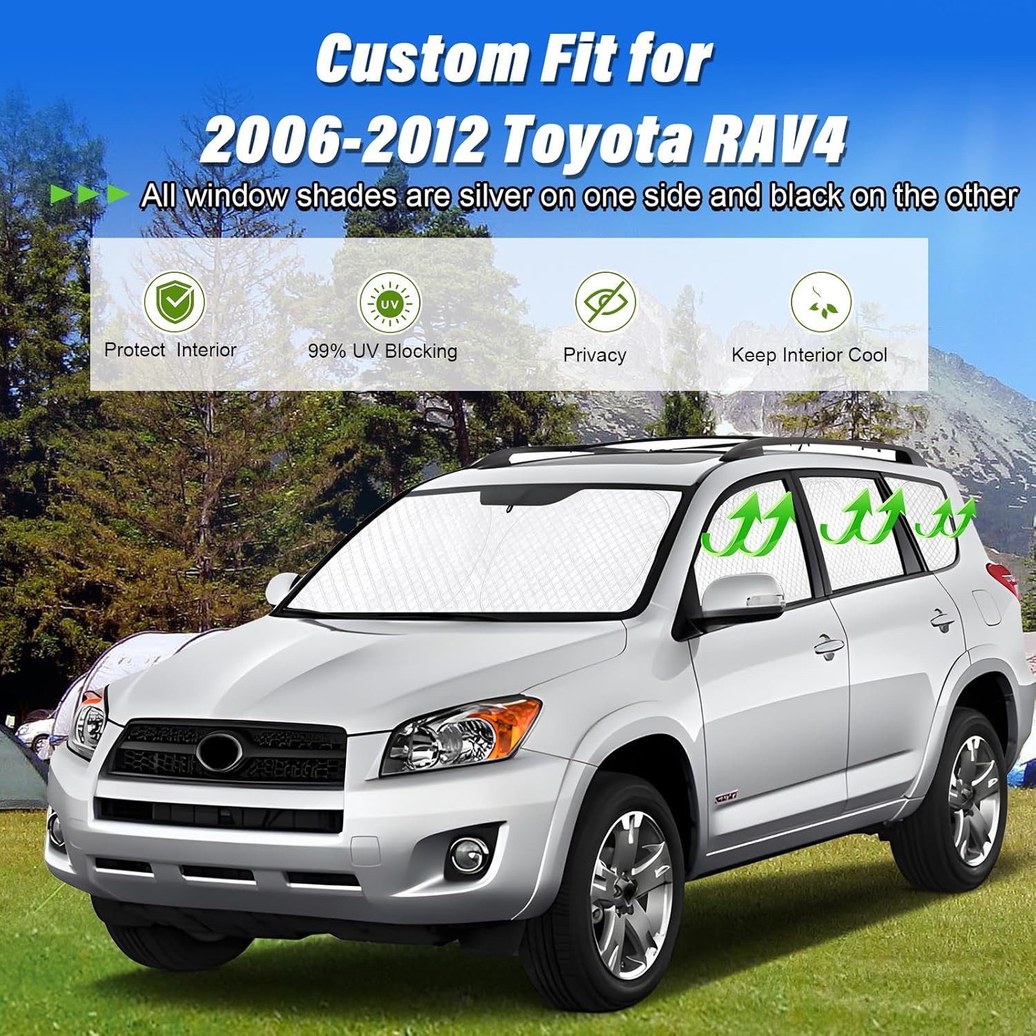 KMF 8pcs Full Window Sun Shade Custom Fit for Toyota RAV4 2006-2012 Accessories,