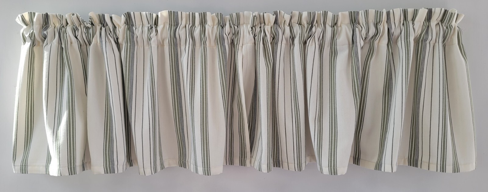 Sage and Black Ticking Stripe on a Ivory Background, Ivory Stripe Valance