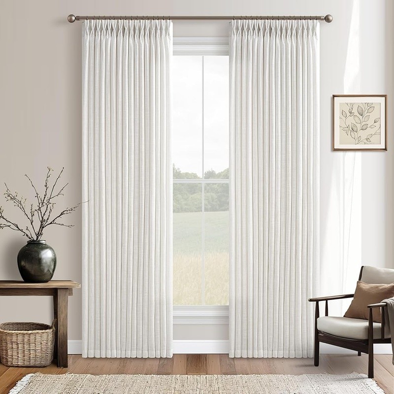 Memory Shape Pinch Pleat Linen Curtains Thick Fabric Light Filtering Privacy New