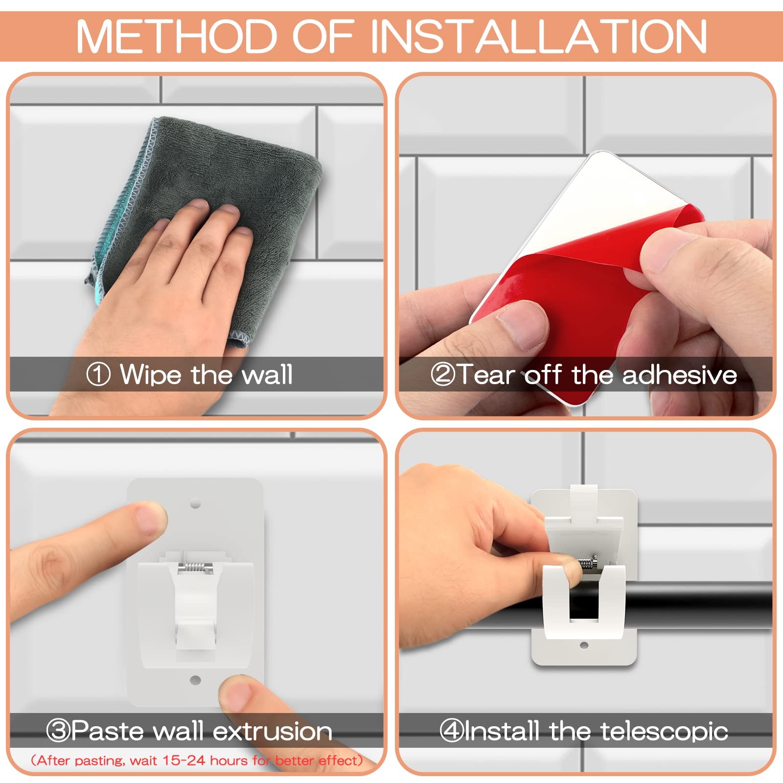 4PCS No Drill Curtain Brackets, Self-Adhesive Rod Holders, Universal Plastic …