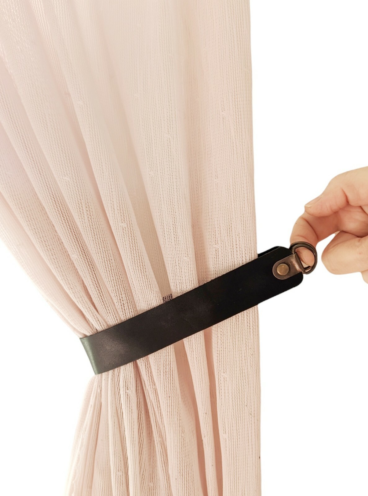 60 cm Genuine Leather Curtain Tiebacks, Curtain Tie Backs, Black Curtain Tieback