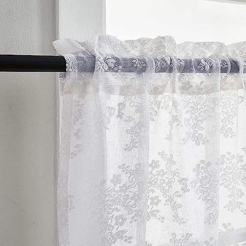 White Cafe Curtains 18 inch Length Floral 52″W x 18″L (Pack of 1) Bright White