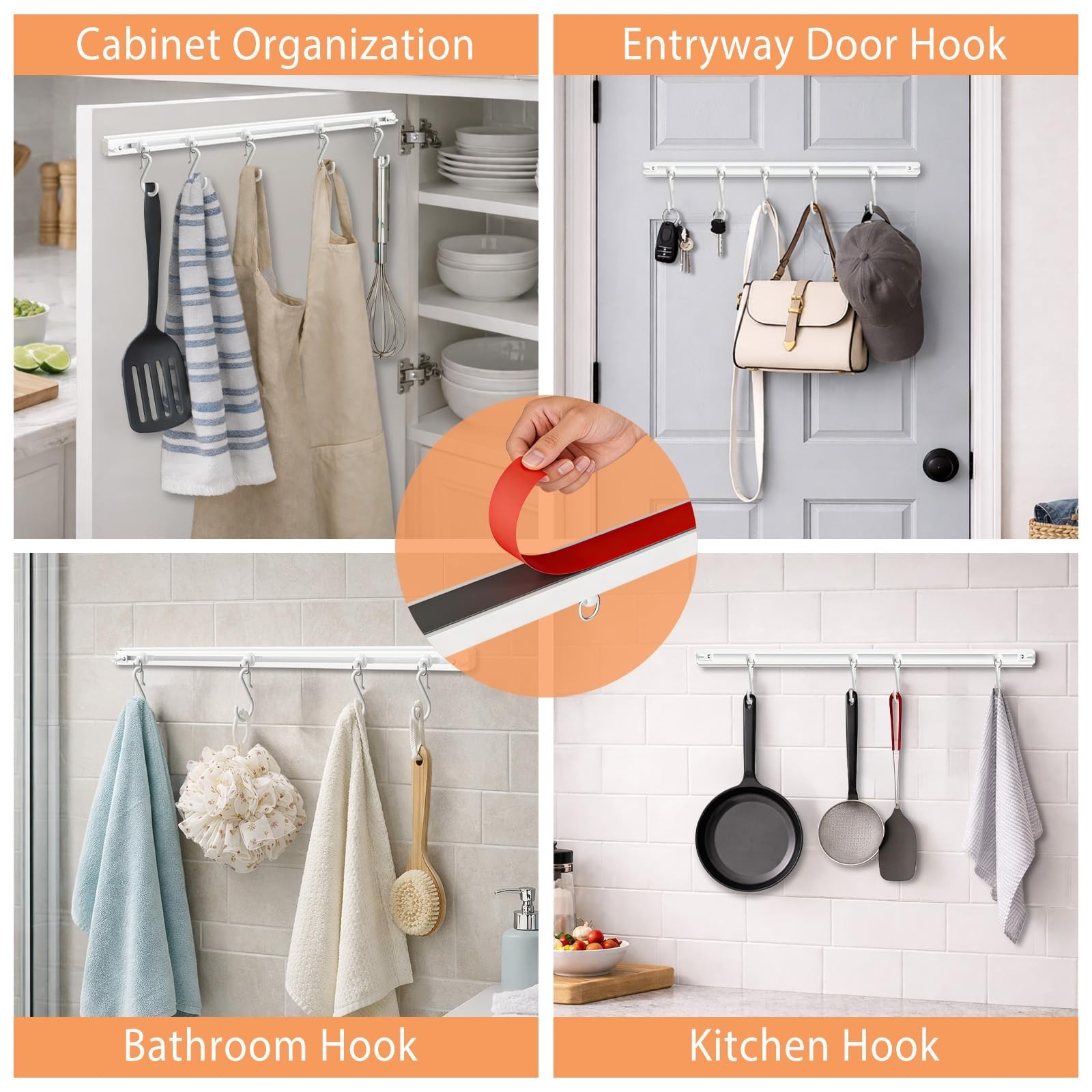 All-Purpose Adhesive Hooks,No-Drill Adhesive Hangers for Bathroom Kitchen Off…