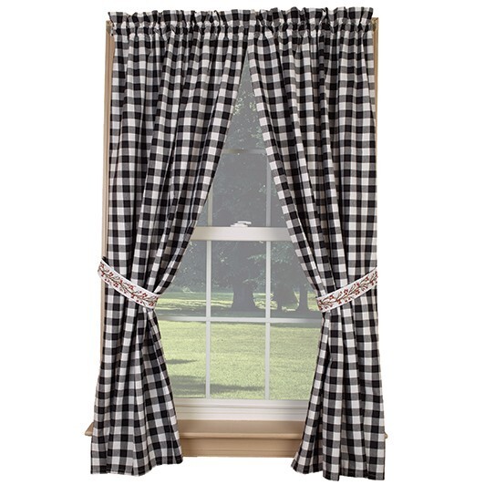 63″ Berry Vine Check Window Curtain Panels Pair, 72″ x 63″, Black N White