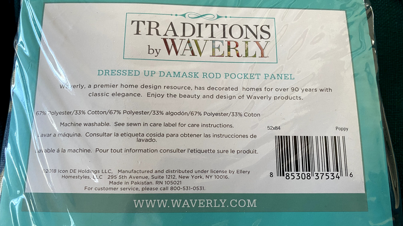 Traditions Waverly Curtain Panel Dressed Up Damask Rod Pocket NEW Chic Bohemian