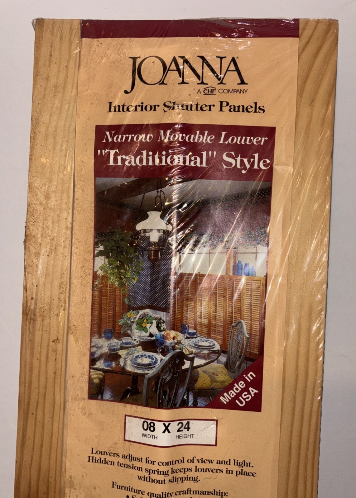 Vintage Joanna Interior Wood Shutter Panel 8×24 NOS Sealed Unfinished Pine USA