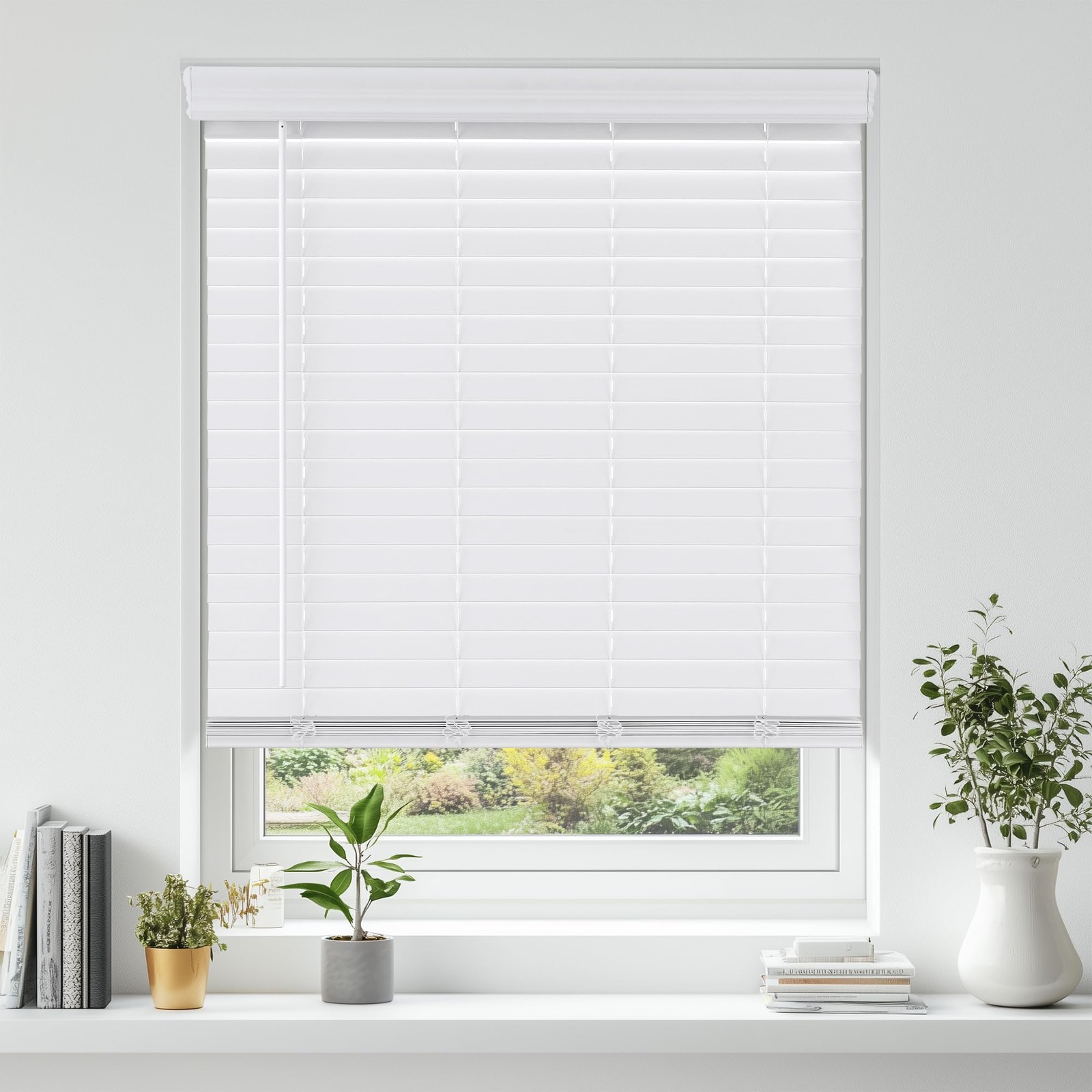 AOSKY Faux Wood Blinds White 26″W x 72″H