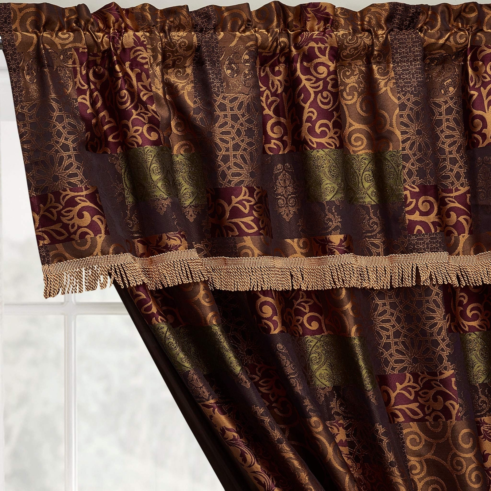 Chezmoi Collection Amelia 4-Piece Multicolor Floral Jacquard Patchwork Curtai…